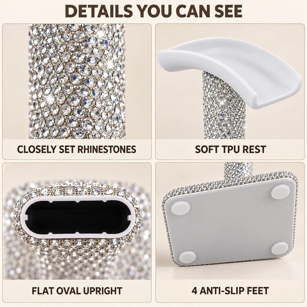 Headphone Stand for Desk, Silver Rhinestone Crystal Headset Holder - Image 3