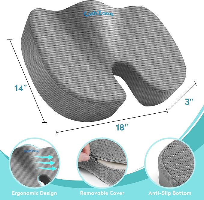 Gel Seat Cushion, Enhanced Memory Foam Cushion for Tailbone Pain, Gray | Cooling Gel for Office Chair, U-shaped Design Chair Cushion for Gaming, Car, Wheelchair, Non-Slip Base, Washable Cover - Image 3