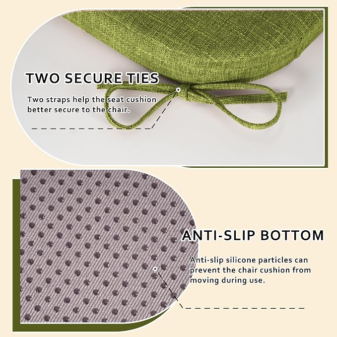 ELFJOY Non-Slip Chair Cushions for Dining Chairs Green 16.7"x16" | 4 Pack, with Ties and Washable Cover, U Shape, Breathable Fabric, for Kitchen Dining Office Folding Chairs，Comfortable - Image 5