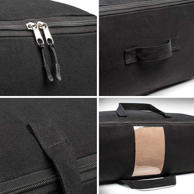 Soft Canvas Storage Bags with Zipper. Thick Breathable, 1pc King/Queen Comforter Organizer. Four Carrying Handles and Window. Large 25x19x9in Bag for Sheets Blankets Bedding Pillows, Clothes (Black) - Image 4