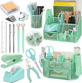 17 IN 1 Office Desk Organizer Set for Back to School Supplies Accessories | 3 Office Desk Storage Organization, 4 Pens, Stapler, Staples & Remover, Tape & Dispenser, Scissors, Ruler, Clips, Hole Punch by Froidesente