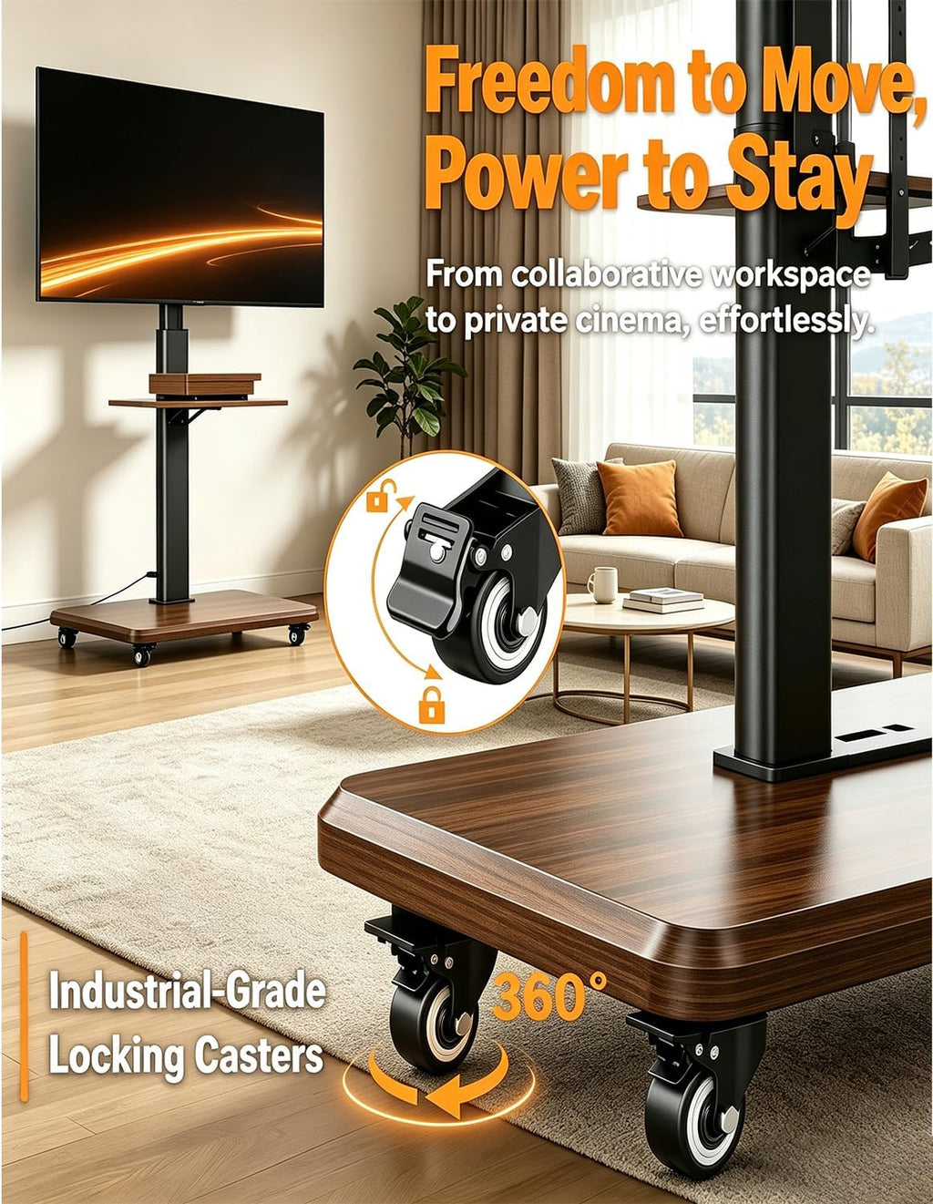 Rolling TV Stand for 32-75 Inch TVs up to 110 lbs - Image 4