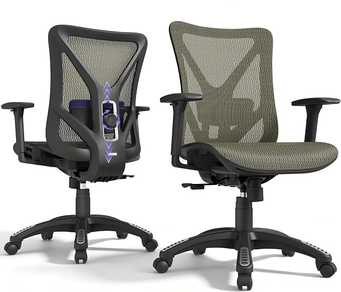 Ergonomic Office Chair, Mesh Computer Desk Chairs with Adjustable Lumbar Support, 3D Armrests, Tilt Function, Comfy Wide Seat, Swivel Executive Work Task Chair for Company and Home by MOLENTS