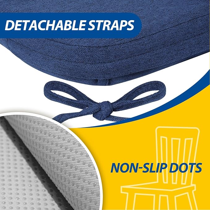 AAAAAcessories D-Shaped Chair Cushions, 2" Thick Dining Chair Pads with Ties and Removable, Machine-Washable Cover, 17" x 16", Set of 8, Blue - Image 5