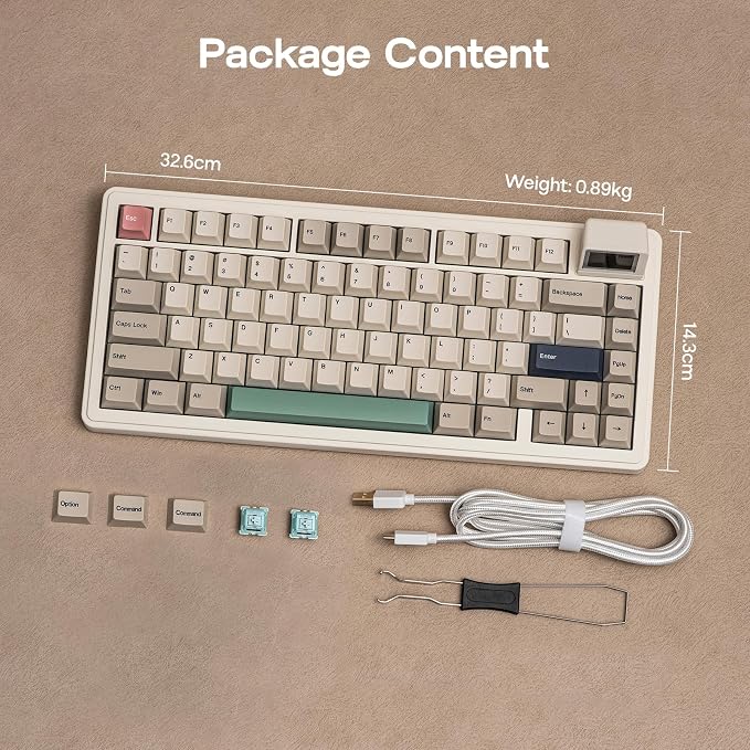 EPOMAKER RT82 Wireless Mechanical Keyboard with Screen, VIA Custom | 2.4GHz/USB-C/BT5.0, RGB Backlit, Gasket, 5-Paddings, PBT Keycaps, Hot-Swap Retro Gaming Keyboard (Creamy Jade) - Image 8