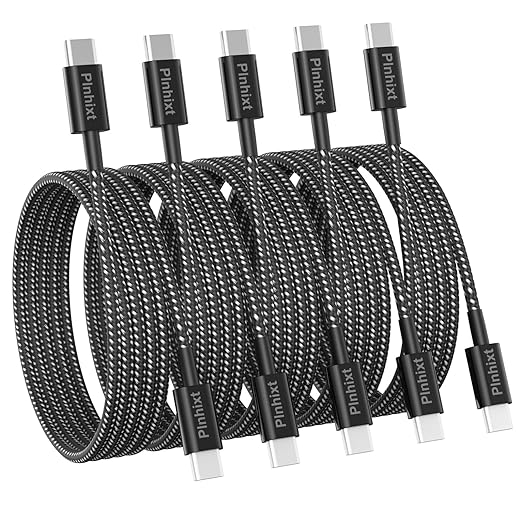 USB C to USB C Cable 5Pack 6FT 60W Nylon Braided Type C Fast Charging Cable | For iPhone 17/16/15 Pro Max, Samsung Galaxy S26/S25/S24 Ultra, MacBook & iPad. USBC to USBC Cable Gifts for Men by ChargeFasterChargeSafer
