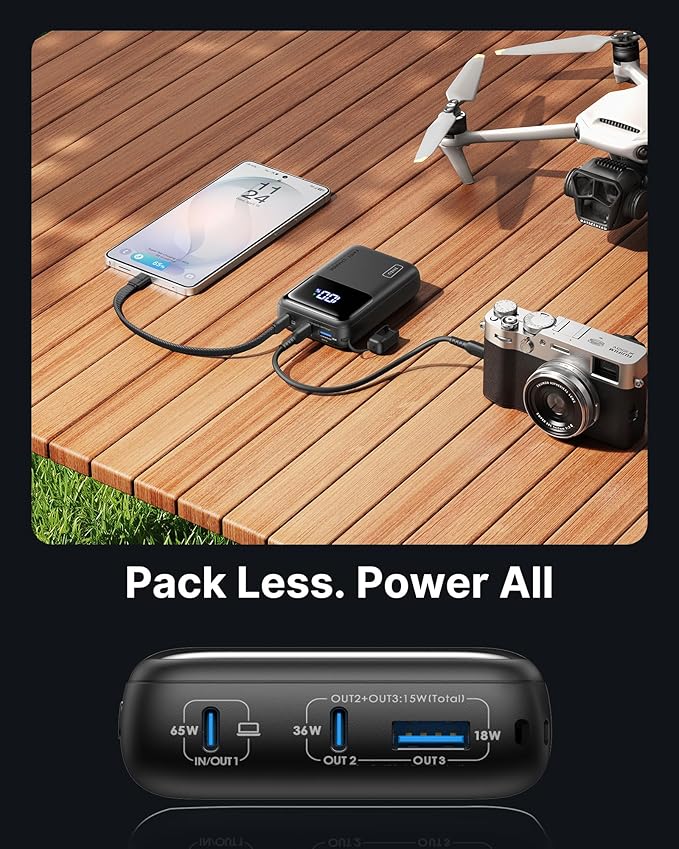 INIU Laptop Power Bank, Smallest 20000mAh 65W Fast Charging Battery Pack | USB C Cable, Flight-Safe, Travel Essentials, Portable Charger for MacBook Pro, Steam Deck, iPhone, iPad etc, Metallic Coffee - Image 4