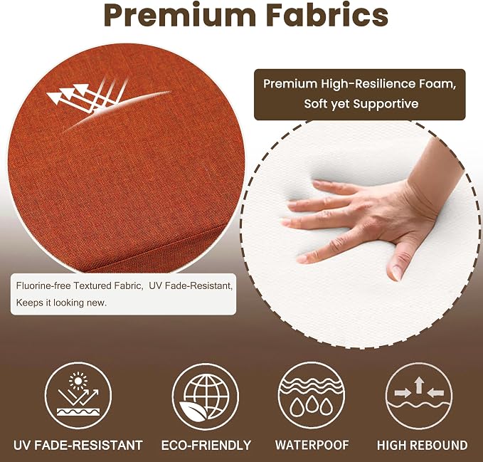 Battilo Chair Cushions for Dining Chairs with Ties, Outdoor Waterproof Kitchen Chair Pad with Non-Slip Backing, Seat Cushions with Machine Washable Removable Cover, 16"x16"x2", Set of 2, Caramel - Image 2