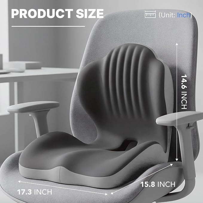 Ergonomic Seat Cushion with L-Shaped Design for Office Chair (Grey) | Memory Foam Orthopedic Cushion with Coccyx Hollow, Lumbar Support & Tailbone Pain Relief for Car, Truck, Gaming Chair - Image 2