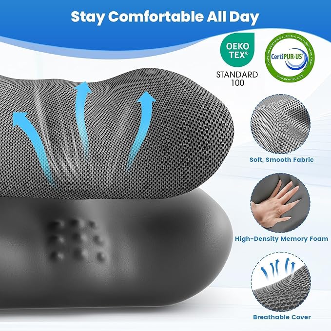 Lumbar Support Pillow, Memory Foam Back Cushion for Office Chair Car, Grey | Ergonomic Lower Back Support with Adjustable Strap, Breathable Removable Cover for Couch, Wheelchair and Daily Comfort - Image 5