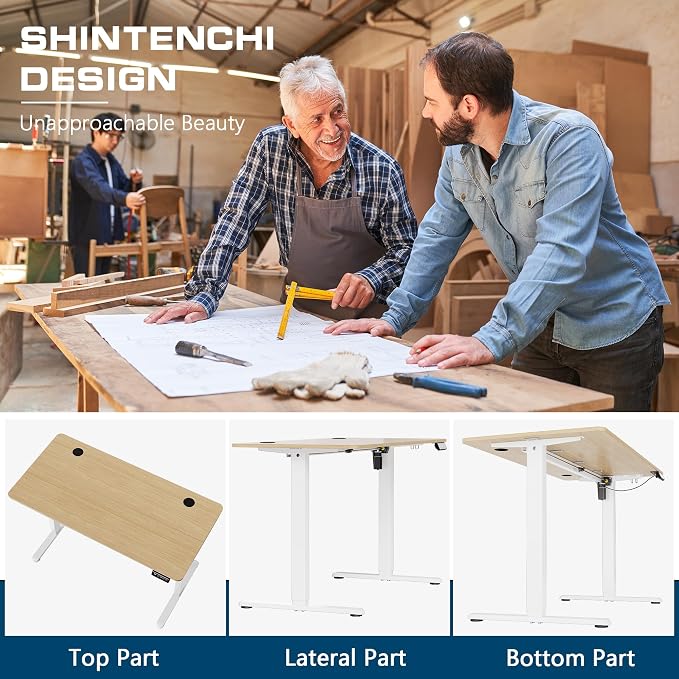 Shintenchi Standing Desk, 55x24 Inch Height Adjustable Electric Sit Stand up Desk, Ergonomic Rising Computer Table, Modern Lift Gaming Desk Workstation for Home Office, White - Image 6