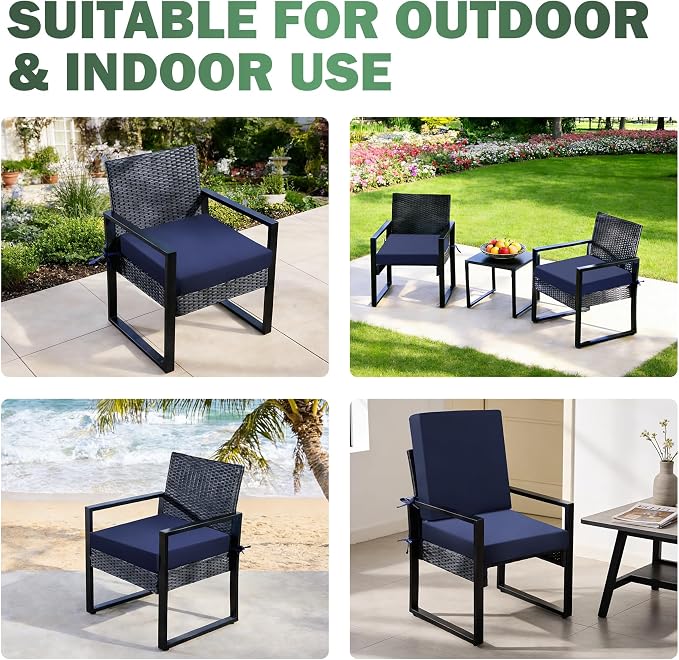 Outdoor Chair Cushions Set of 2, 22x22x3 Inch Waterproof & Fade Resistant Patio Furniture Seat Cushions with Ties, Square Outdoor Dining Chair Cushions for Lawn, Garden, Deck & Yard, Navy Blue - Image 6