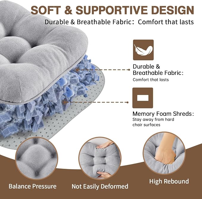 BETU Chair Cushions for Dining Chairs Set of 6,3.5" Thick Kitchen Table Chair Pads with Ties,Non Slip Backing and Covers, Seat Cushion for Dining Room,Bar,Patio Chairs,15.5"X15.5"X3.5",Light Grey - Image 8