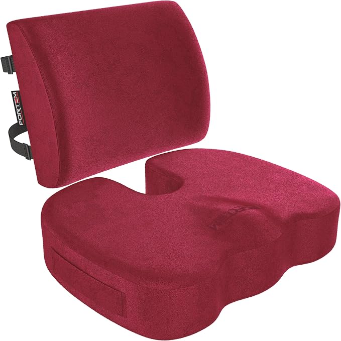 FORTEM Seat Cushion & Lumbar Support for Office Chair, Wheelchair, Car | Memory Foam | Ergonomic Design | Washable Cover | Non Slip | Red by FORTEM