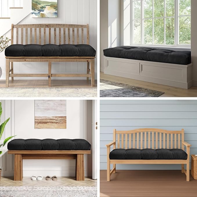 42 Inch Bench Cushions for Indoor Furniture | Super Soft Rectangle Bench seat Cushion Pad with Non-Slip Bottom, Waterproof Bench Pad for Window Porch(Black, 42x16x4.5In) - Image 4