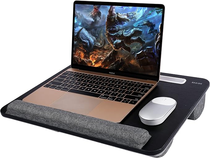 Besign LT08 Laptop Stand, Portable Lap Desk with Pillow Cushion, Fits up to 14 inch Laptop, with Anti-Slip Strip for Desk, Sofa & Bed, Black by BESIGN