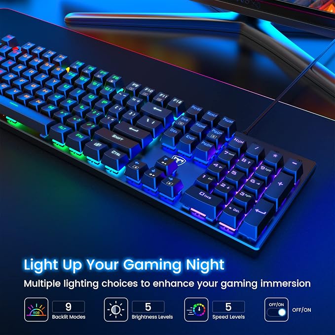 RisoPhy Mechanical Gaming Keyboard, RGB 104 Keys Ultra-Slim LED Backlit USB Wired Keyboard with Blue Switch, Durable Abs Keycaps/Anti-Ghosting/Spill-Resistant Computer Keyboard for PC Mac Xbox Gamer | 104 Keys, RGB LED Backlit, Durable Abs Keycaps, Ant... - Image 2
