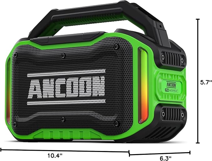 ANCOON Speakers Bluetooth Wireless: 80W(Peak) Loud Speaker with Bass, 20H Playtime, IPX6 Waterproof, Large Jobsite Speakers for Work, Outdoor, Workshop, Garage, Portable Speaker with TWS (Green) - Image 8