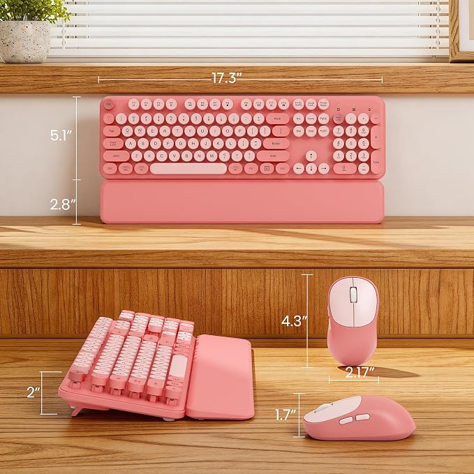 Wireless Keyboard and Mouse Combo, Typewriter Keyboard with Magnetic Wrist Rest, Full-Size Cute Round Keycaps, Sleep Mode, 2.4G Keyboards for Mac/Windows/PC, Office or Home, Trueque CK23Pro | Full-Size, Round Keycaps, Smart Sleep Mode, 2.4GHz Stable Co... - Image 8