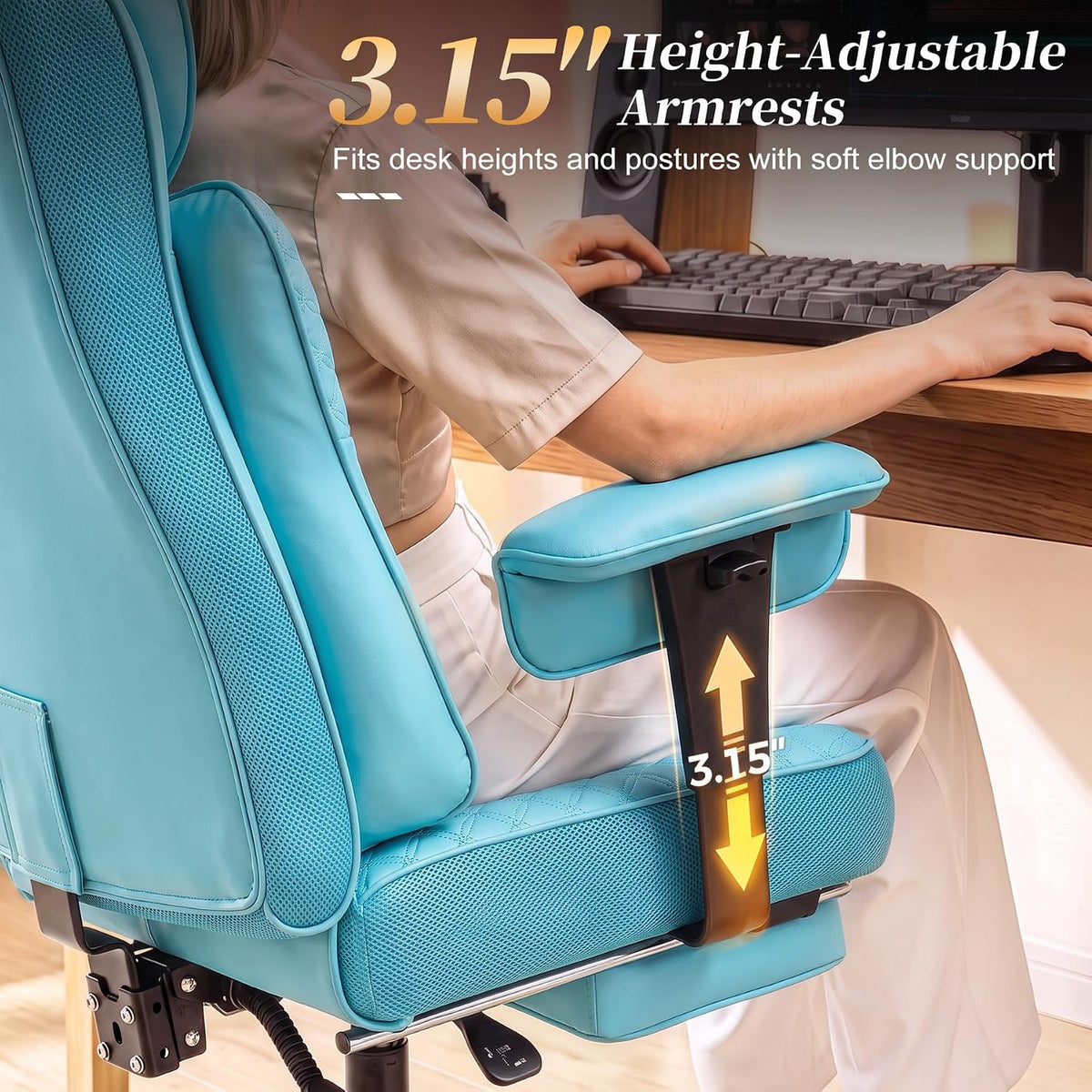 COMHOMA Big and Tall Gaming Chair with Footrest Ergonomic Office Chair - Image 5