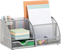 Mind Reader 7-Compartment Desktop Organizer, Metal Mesh Desk Organizer for Pens, Sticky Notes, Mail and Office Supplies, Silver by MindReader