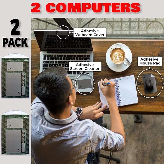 Mouse Pad Adhesive Bottom - Sticks to Any Surface - Portable - Webcam Covers and Screen Cleaner Included (2 x Gray) - Image 4