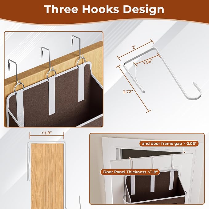 5 Tier Over the Door Organizer for Bathroom, Bedroom, Pantry, Brown | 48 lb Load Capacity, Anti Tilt Design, Hanging Closet Organizer with Clear Windows and 10 Pockets, Door Storage for Nursery - Image 4