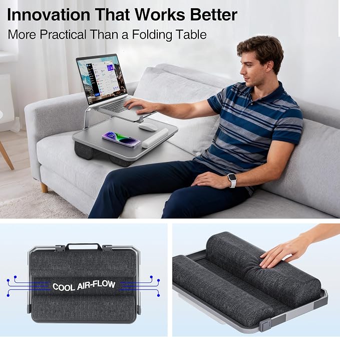 V-Hold Laptop Lap Desk with Foldable Stand, Lightweight Laptop Stand for Bed, Fits up to 15.6" Laptops & MacBook, Lightweight Lap Tray Table with Pillow Cushion for Bed & Couch - Image 7