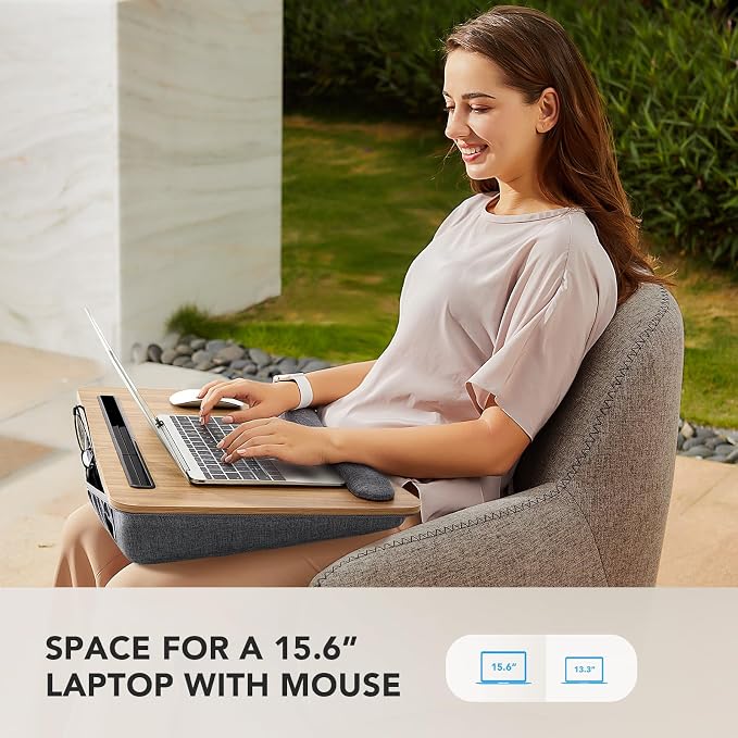 HUANUO Laptop Lap Desk - Portable Lap Desk with Pillow Cushion, Fits up to 17 inch Laptop, with Anti-Slip Strip & Storage Function for Home Office Students Use as Computer Laptop Stand, Book Tablet - Image 2
