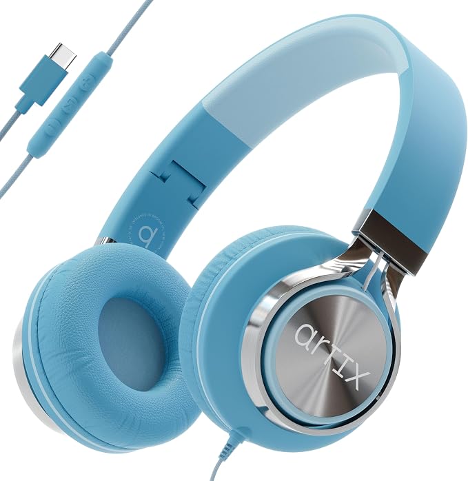 ARTIX USB C Headphones Wired for Kids & Adults with Mic & Volume Control, Type C Wired Headphones for iPhone 17, 16, 15, Samsung, Android - USBC Teens Corded Head Phones for Laptop, Computer, Tablet by ARTIX