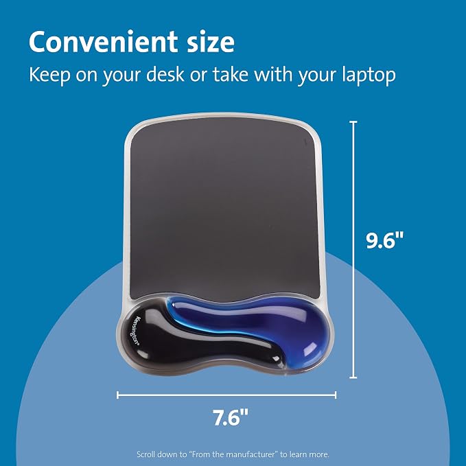 Kensington Duo Gel Mouse Pad with Wrist Rest, Ergonomic Wrist Support for Pain Relief, Comfortable Non-Skid Gel Pad for Computer, Laptop, Office & Home 9.6" x 7.6", Blue K62401AM | Ergonomic wrist support, non-skid gel pad, 9.6 x 7.6 in, pain relief fo... - Image 2