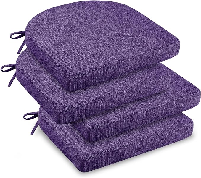 downluxe Indoor Chair Cushions for Dining Chairs, Soft and Comfortable Textured Foam Kitchen Chair Pads with Ties and Non-Slip Backing, 16" x 16" x 2", Purple, 4 Pack by Downluxe