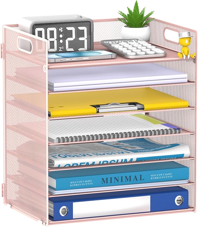 7 Tier Paper Organizer for Desk with Letter Trays & Handle | Black Desk File Organizer with Handle for Sorting Papers, Files, Folders, Mail, Bills and Office Supplies by Unknown