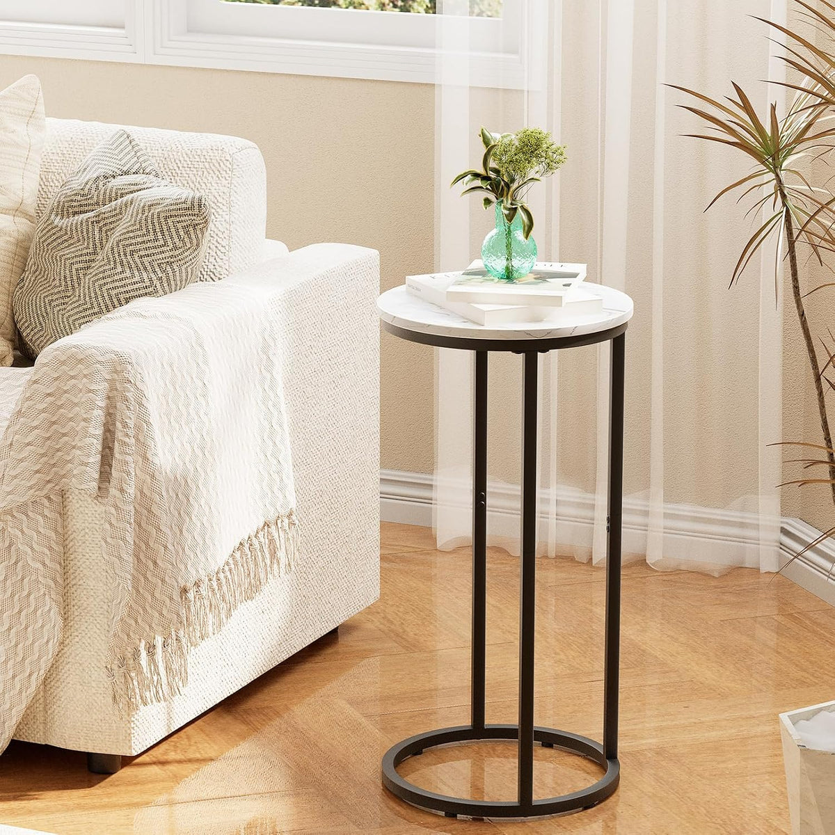 C Shaped End Table, Couch Side Tables for Living Room, Round Sofa End Table with Metal Frame, Small Wooden Snack Table for Bedroom, Small Spaces, Easy Assembly (Black,2pcs) - Image 6