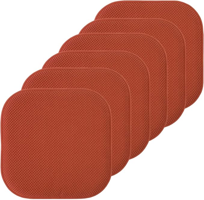 Sweet Home Collection Chair Cushion Memory Foam Pads Honeycomb Pattern Slip Non Skid Rubber Back Rounded Square 16" x 16" Seat Cover, 6 Pack, Rust by SweetHomeCollection