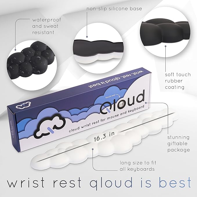 Rainbow Cloud Keyboard Wrist Rest – Create-ables Qloud Rainbow Wrist Rest for Computer Keyboard and Mouse, Ergonomic Memory Foam Wrist Pad with Non-Slip Base, Includes Cloud Mouse Pad - Image 4