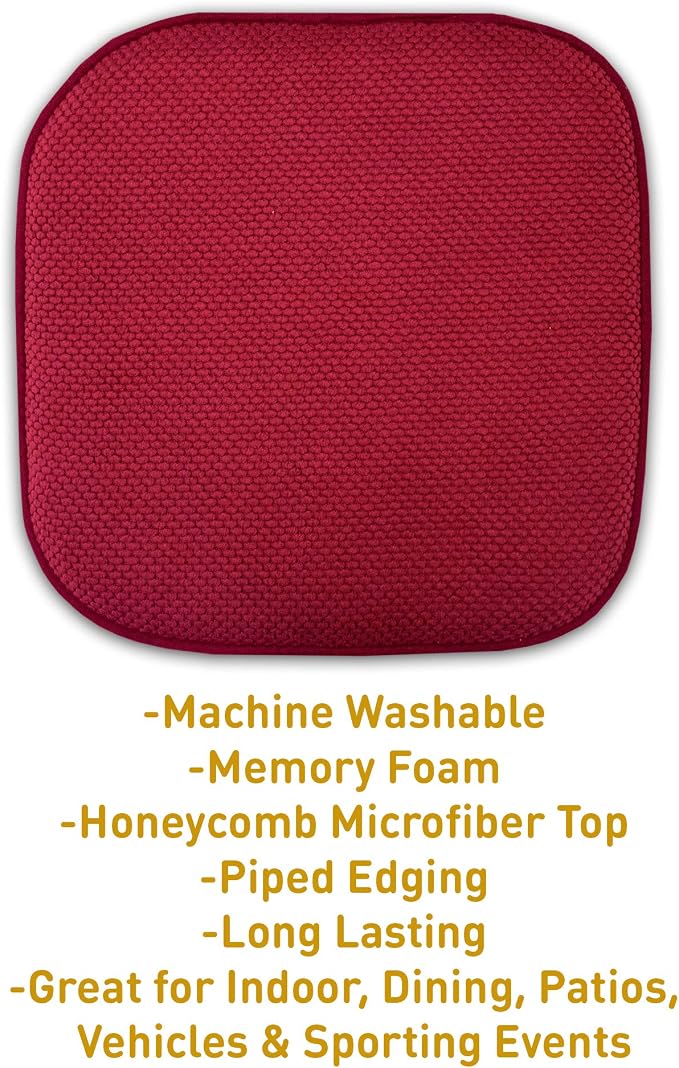 Sweet Home Collection Cushion Memory Foam Chair Pads Honeycomb Nonslip Back Seat Cover 16" x 16" 2 Pack Red - Image 3