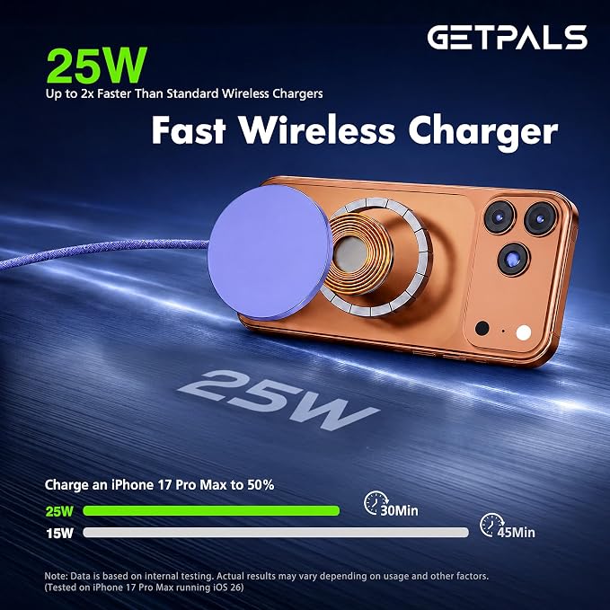 25W Magnetic Portable Fast Wireless Charging Pad for Apple iPhone Series | Compatible with iPhone 17 16 15 14 13 12 Pro Max, Google Pixel, Flat Slim for Travel Office Bedside, Dark Violet - 2Pack - Image 2