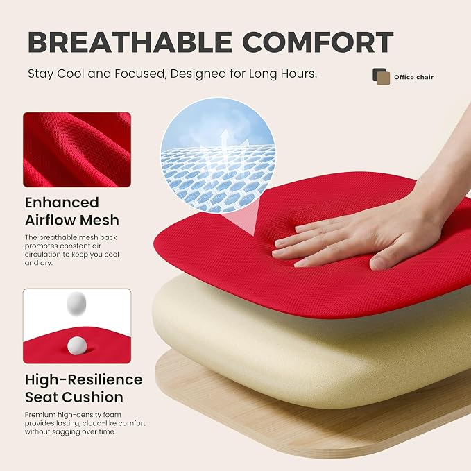 OLIXIS Ergonomic Office Chair 2 Pack, Home Desk Mesh Chairs, Lumbar Support | Height Adjustable, Fixed Armrest, Rocking Mode, 360 Swivel, 2 Pack Home, Red - Image 4