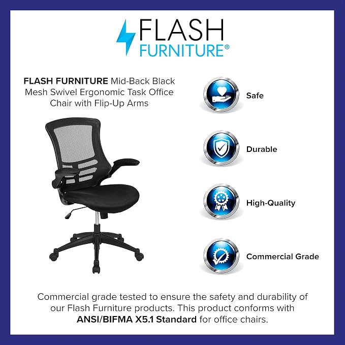 Flash Furniture Set of 8 Mid-Back Swivel Ergonomic Task Office Chairs with Flip-Up Arms, Black Mesh | Flip-up Arms, Mid-Back, Mesh Back - Image 13