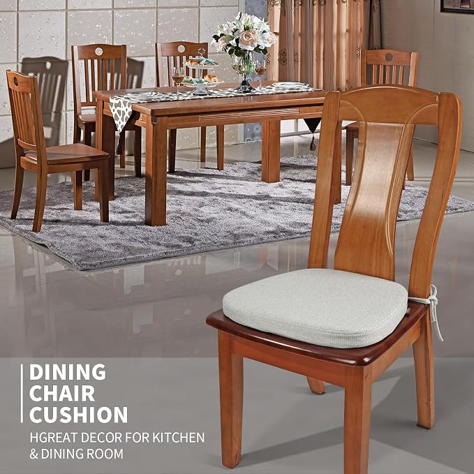 SINOSSO 4 Pack Memory Foam Chair Cushions for Dining Chairs, Friendly Woven Fabric 16" U-Shape Comfortable Kitchen Chair Pads, Removable Slip Resistant Seat Cushions (Set of 4, Beige-Gray) - Image 2