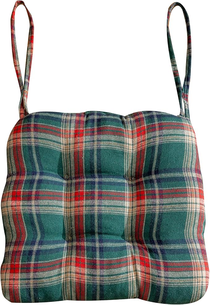 vctops Christmas Green Tartan Chair Cushions with Ties (Pattern G,16"x16") | Soft Comfortable U-Shaped Chair Pads Non Slip Seat Cushions for Indoor Dining Room and Kitchen Chairs by vctops