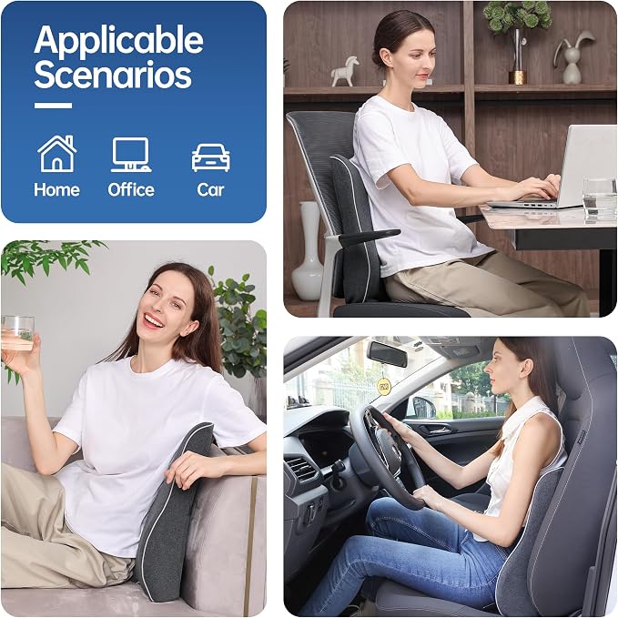 Soft Comfortable Memory Lumbar Support Pillow Back Cushion for Offic | Built-In Adjustable Straps Secure Reduce Back Soreness Pressure Distribution Breathable Premium Fabric Long-lasting Support - Image 7