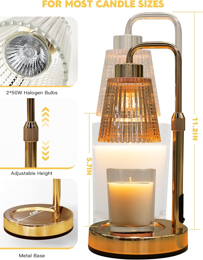 Gold Candle Warmer Lamp with 24h Cycle Timer, Dimmable Wax Melt Warmer | Gold Desk Lamp with 2 Bulbs, Candle Holders Gold Decor for Living Room Office Apartment Dorm Birthday Gifts for Women Mom Her - Image 6