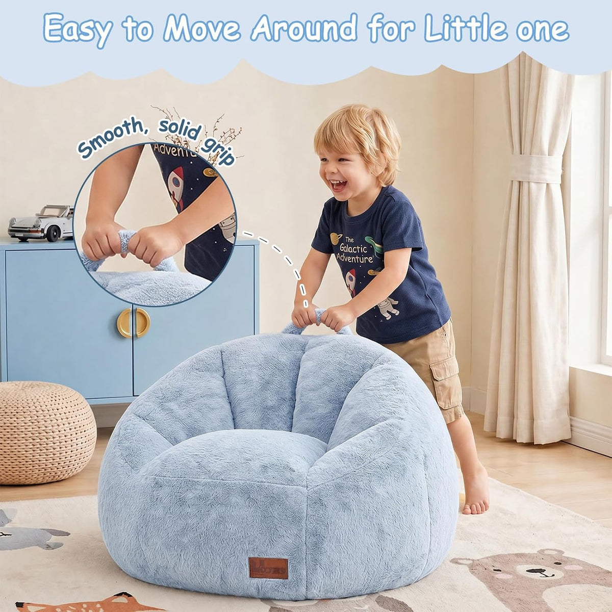 Bean Bag Chair for Kids, Cozy Fluffy Beanbag Chairs with Filler for Teens and Kids, Floor Lazy Sofa for Living Room, Gaming & Reading(S-Light Blue) - Image 8