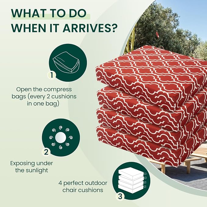 HARBOREST Outdoor Chair Cushions Set of 4, Water Resistant Patio Chair Cushions with Ties, Square Corner Outdoor Seat Cushions for Patio Furniture, 18.5"x16"x3", Wine Red Geometry - Image 5