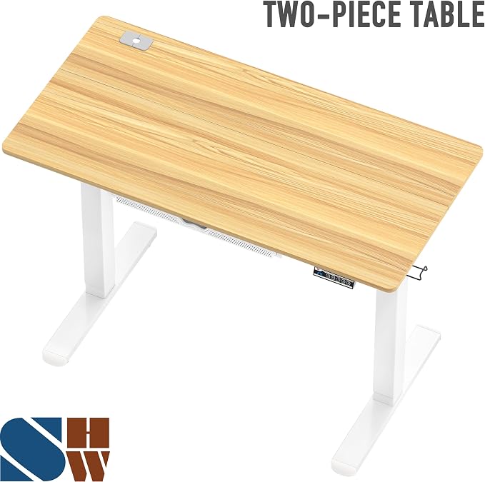 SHW 48-Inch Electric Height Adjustable Standing Desk w/Drawer, Oak | w/ Memory Presets and Cable Management | Drawer with adjustable compartments | Hanging Hooks - Image 9
