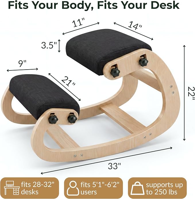 Ergonomic Kneeling Chair with Adjustable Seats - Knee Chair for Posture Correction & Kneel Rocking Stool for Desk - Back Pain Relief for Home and Office, Supports 250 pounds - 5 Years Warranty - Image 2