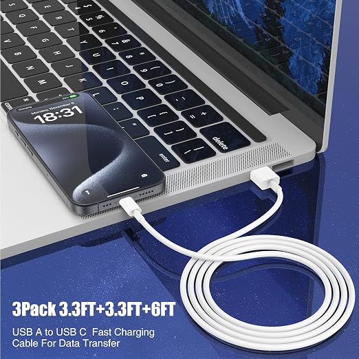 Car Carplay Cable for iPhone 17 16 15 Pro Plus Pro Max Air，3-Pack [3.3FT+3.3FT+6FT] USB A to USB C Cable for iPhone 17 16 15，for iPad Pro/Air/Mini，for Galaxy S25 S24，for MacBook Pro/Air and More - Image 6