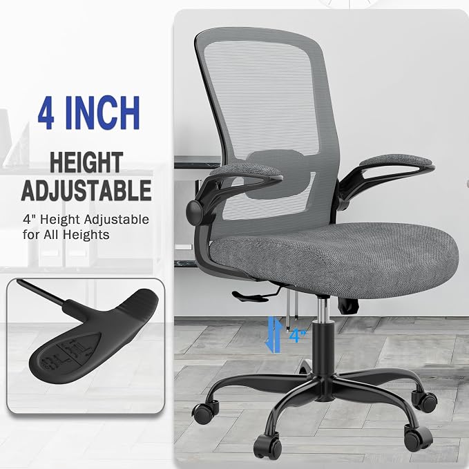 Ergonomic Office Chair w/Adjustable Lumbar, Flip Armrest, 135° Recline | Supports 300 lbs · Seat 19.48"–23.4" · Breathable mesh · 20–30 min assembly · 5-year warranty - Image 4